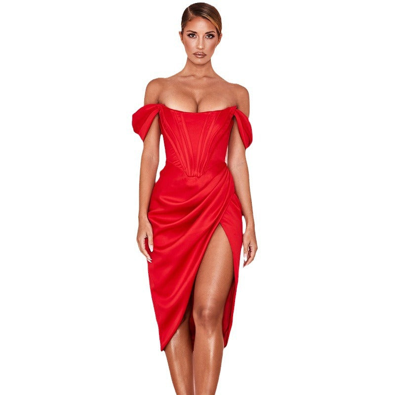 Women's Solid Color Sexy Suspenders Slit Dress Dresses
