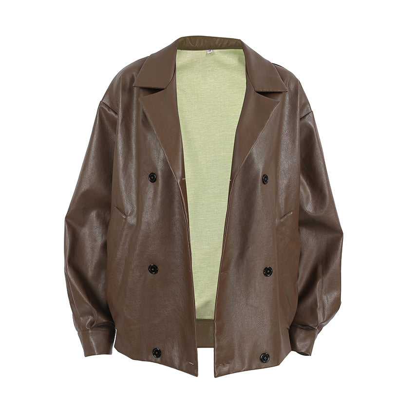 Women's Winter Retro Brown Leather High-grade Loose Jackets