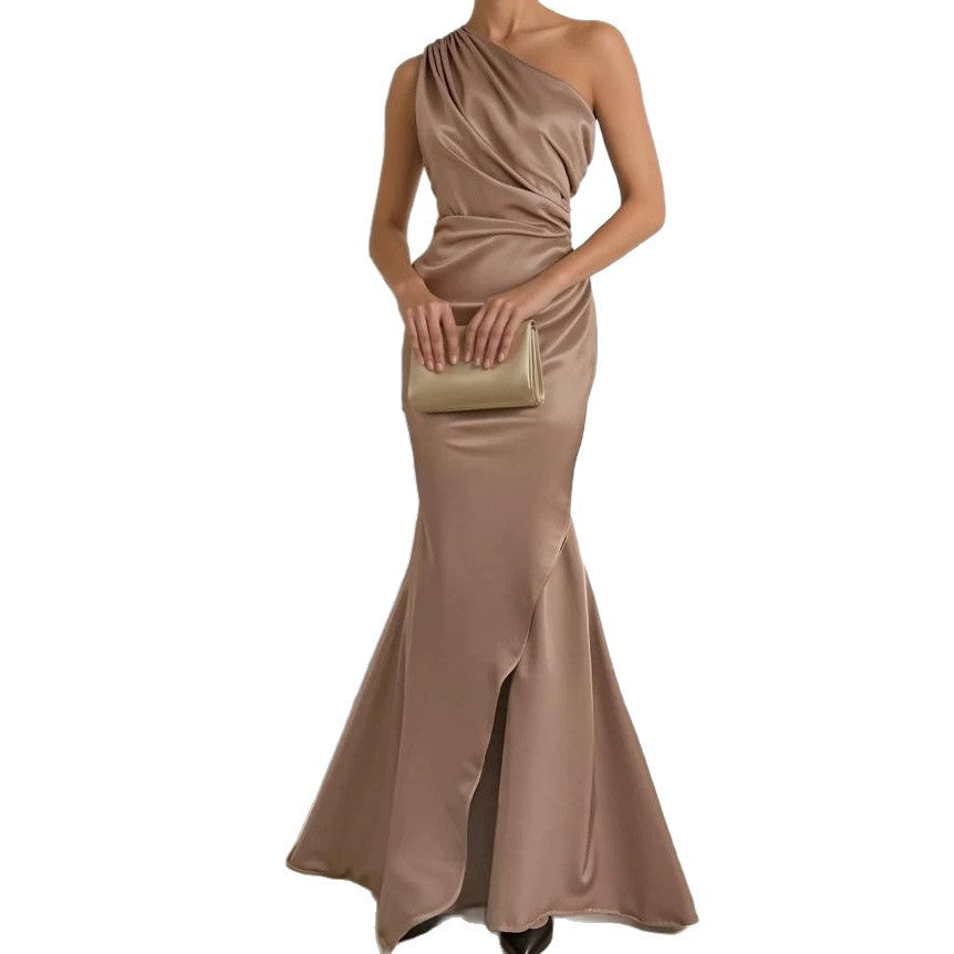 Women's Summer Solid Color Elegant Satin Fishtail Dress