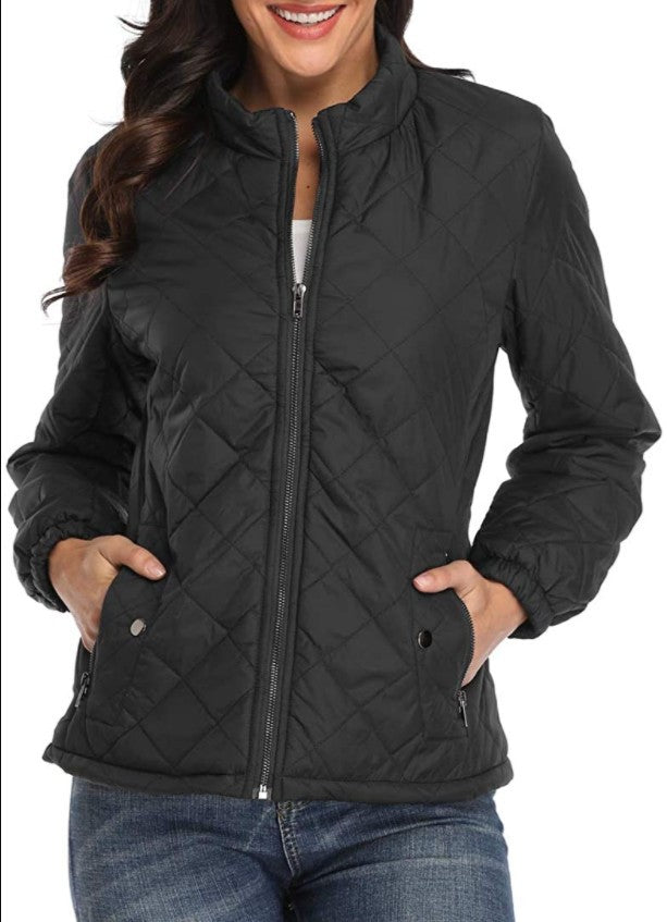 Women's Quilted Zipped Stand Collar Padded With Coats