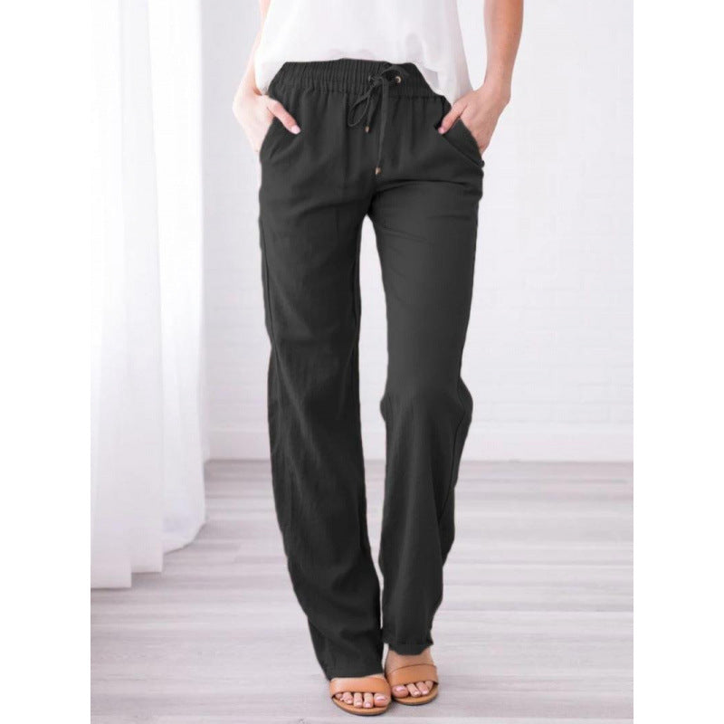 Women's Solid Color Cotton Linen Drawstring Loose Pants