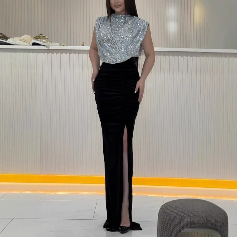 Sequin Stitching Sleeveless Dress Casual Party Dresses