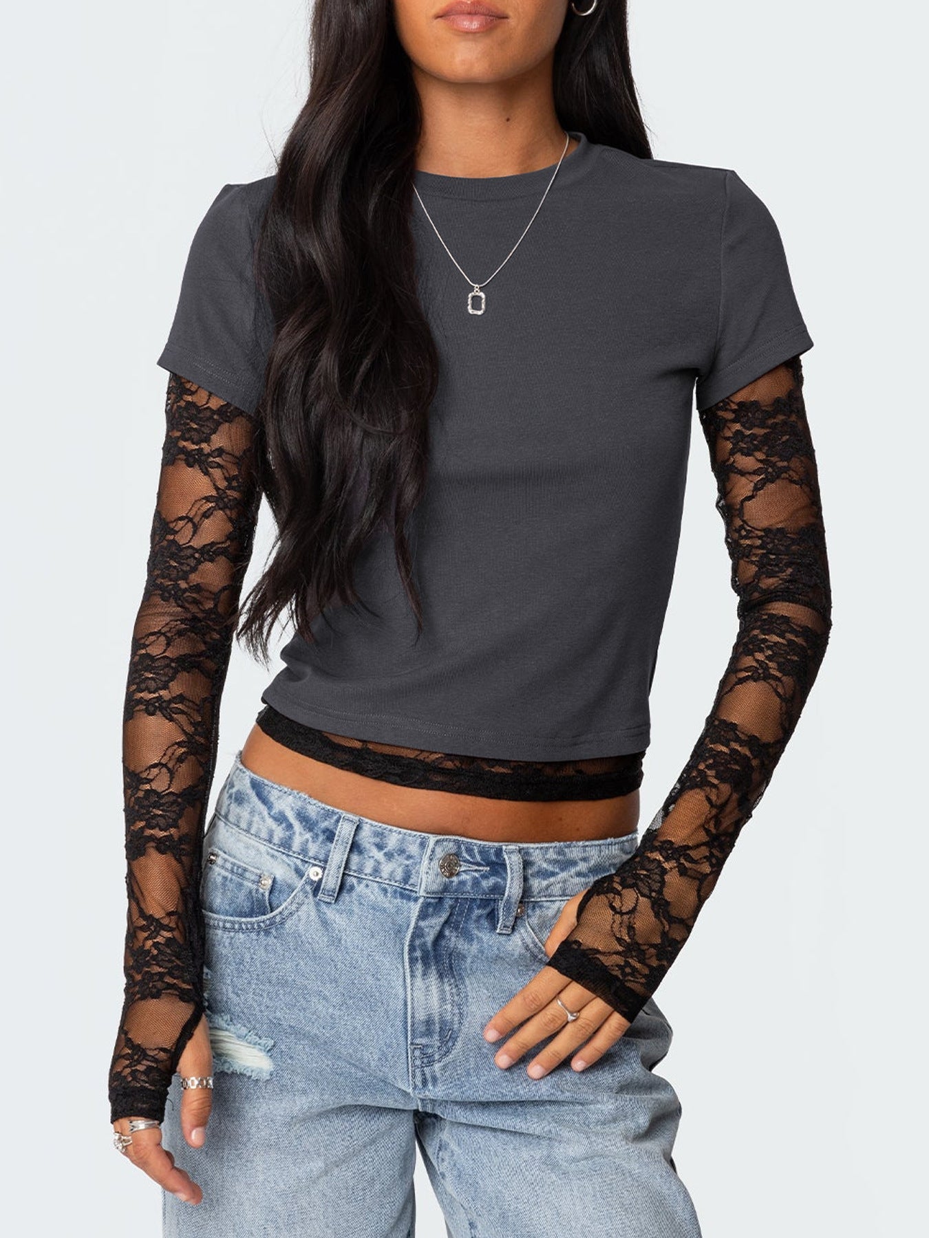 Women's Stitching Sleeves Fake Two-piece Long Sleeve Blouses