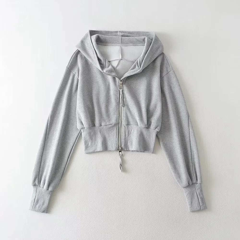 Women's Spring Double Zipper Stitching Hooded High Sweaters