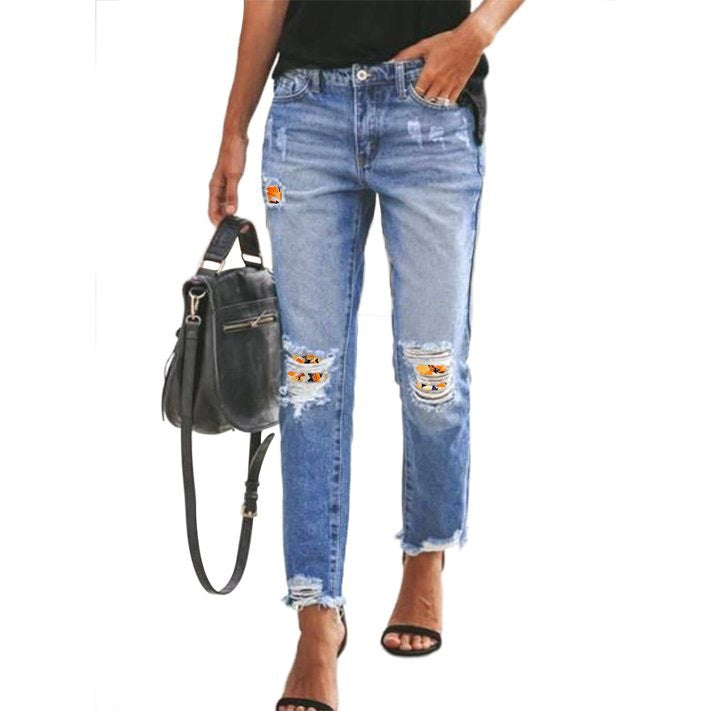 Women's Slouchy Beautiful Ripped Tassel Slimming Jeans