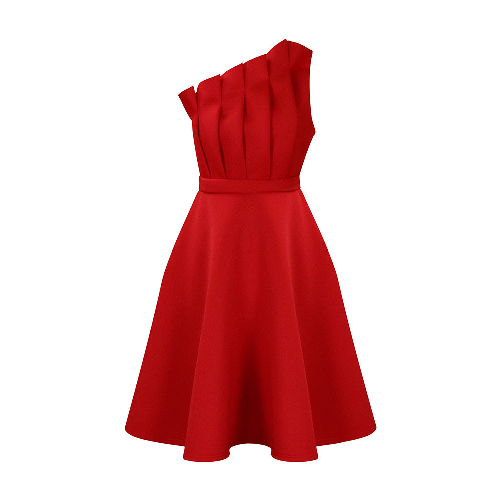 Women's Fashion Temperament Pure Color Sexy High Dresses