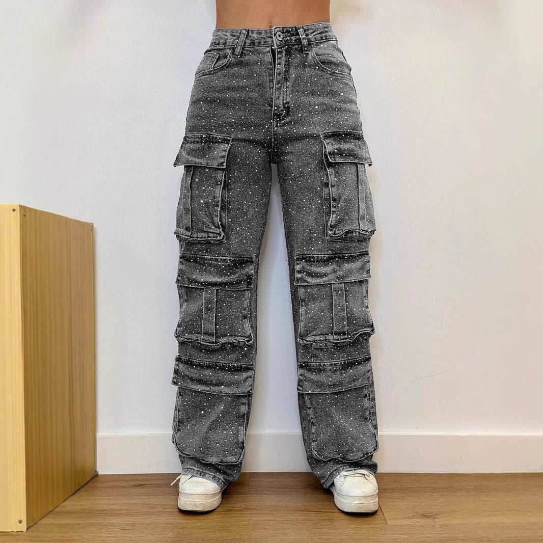 Women's Fashion Street Style Pocket Casual Overalls Jeans