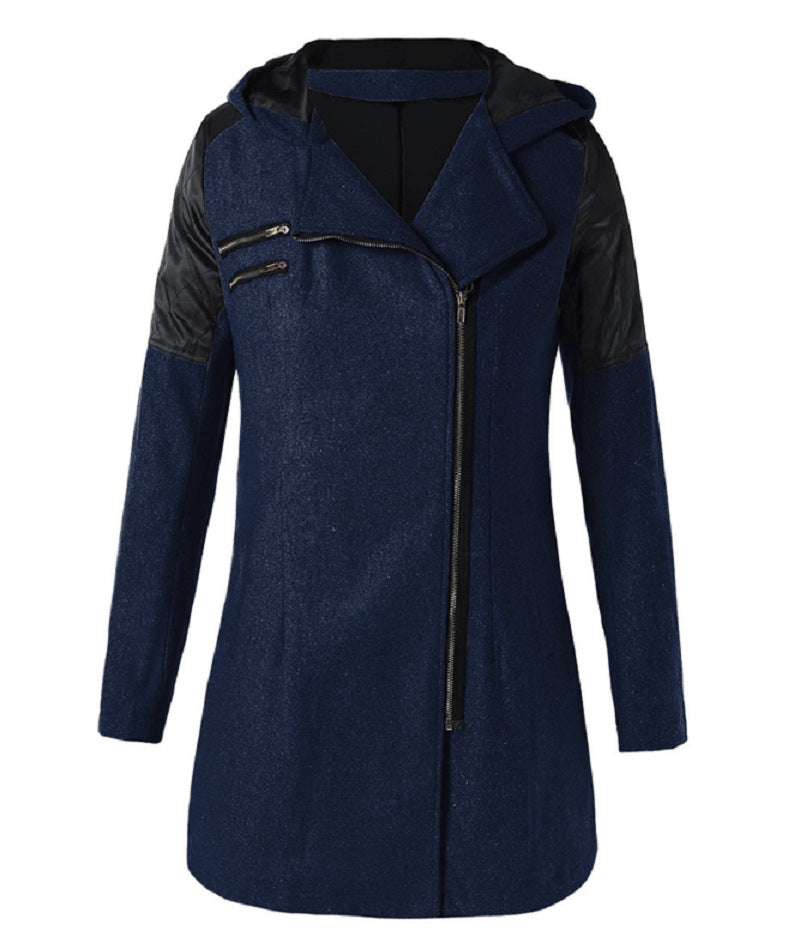 Women's Zipper Hooded Thickened Thermal Woolen Mid-length Coats