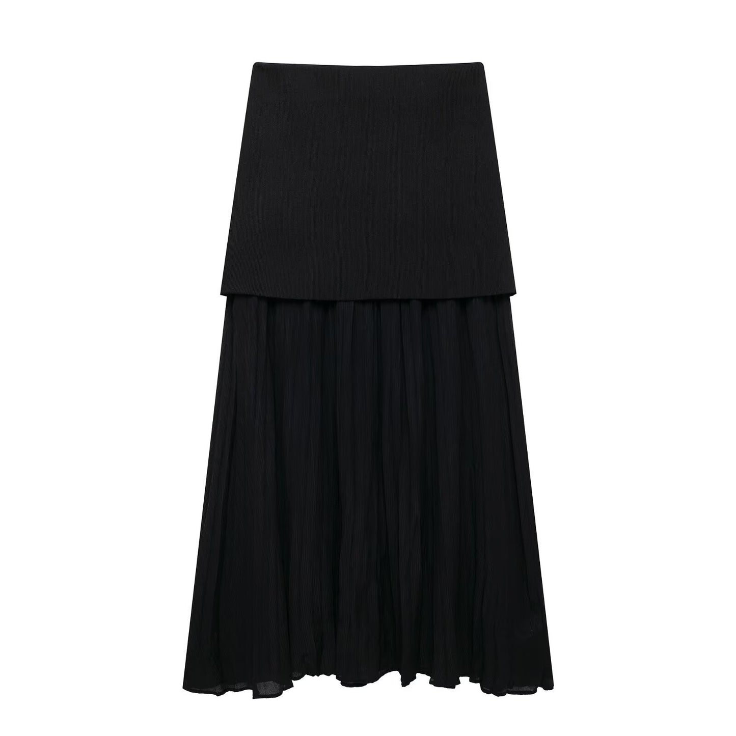 Women's Autumn Temperament Knitted Small Pleated Stitching Skirts