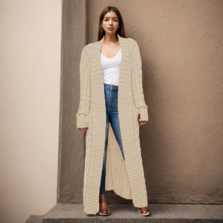 Women's Loose Knitted Pocket Long Thickened Sweaters