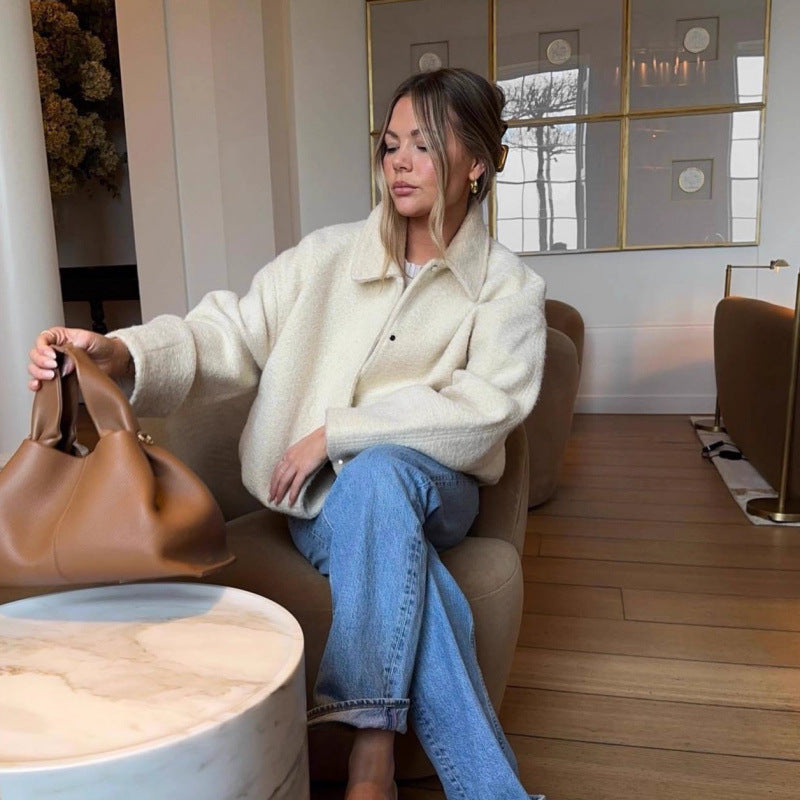 Women's Charming Fashion Beaded Leather Woolen Jackets