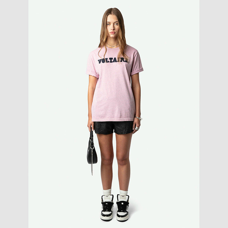 Women's Niche Letters Affixed Cloth Embroidered Cotton Blouses