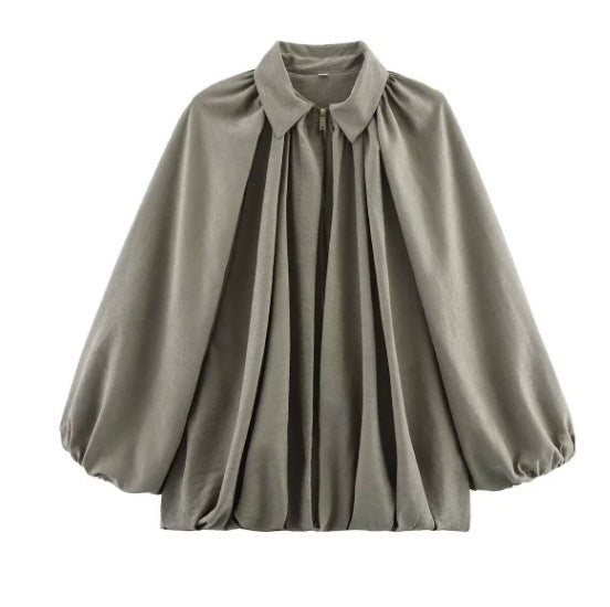 Women's Fashion Casual Puff Sleeve Poplin Shirt Blouses