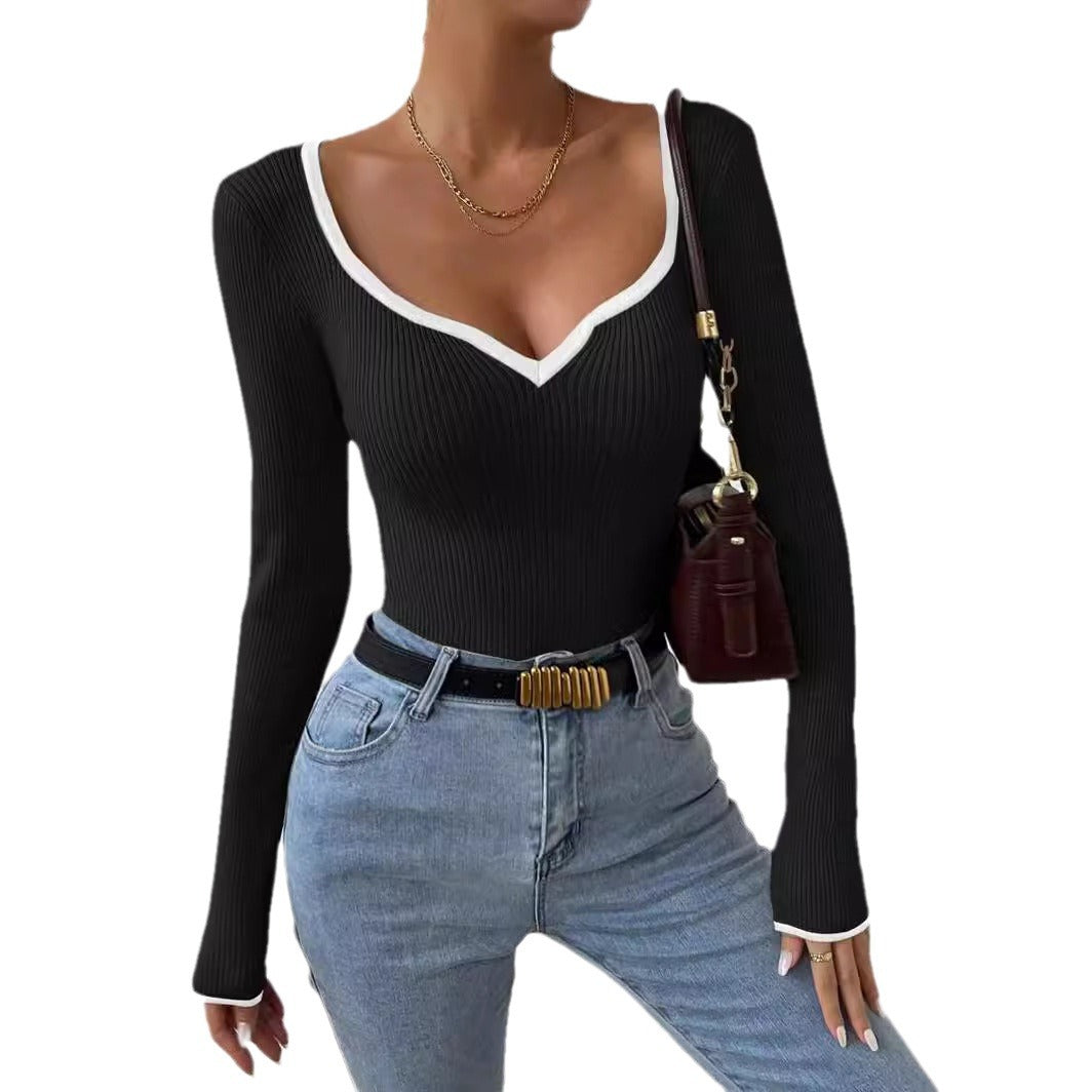 Women's Vertical Pattern Sunken Stripe Slimming Bottoming Knitwear