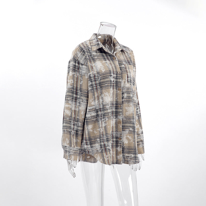 Women's Spring Mid-length Cotton Niche Design Plaid Blouses