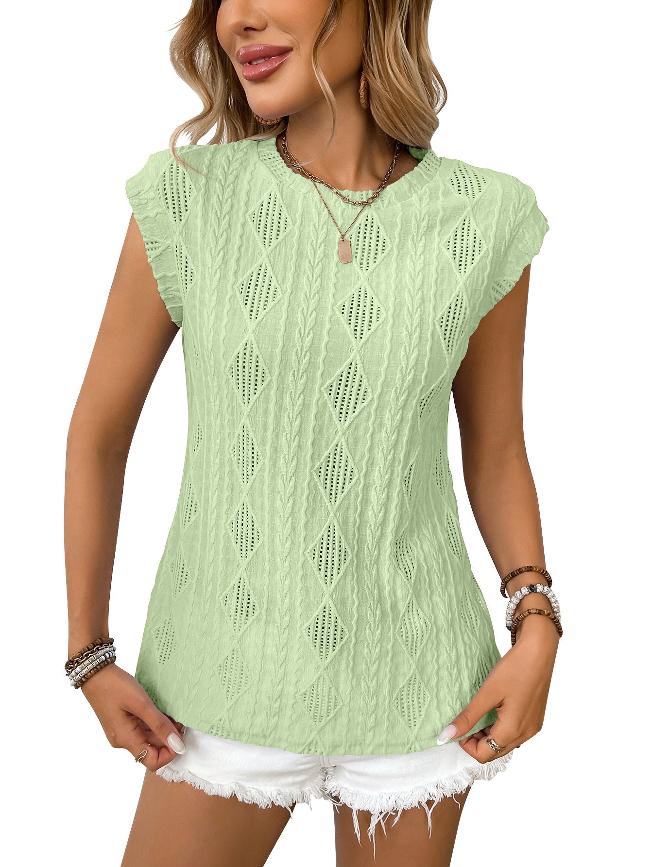 Women's Summer Round Neck Jacquard Sleeve Loose Vests