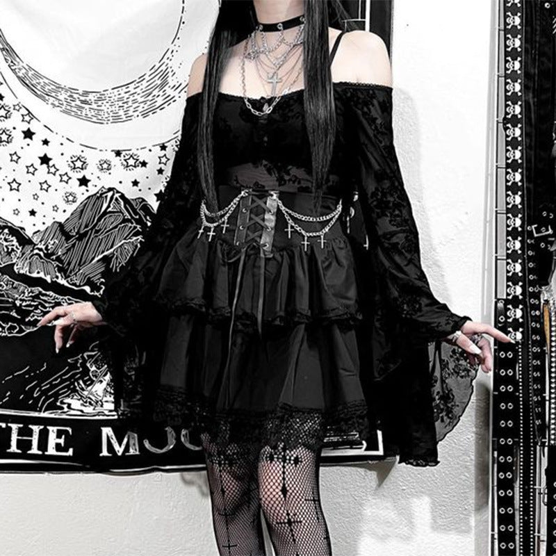 Women's Halloween Autumn High Waist Strap Cross Skirts