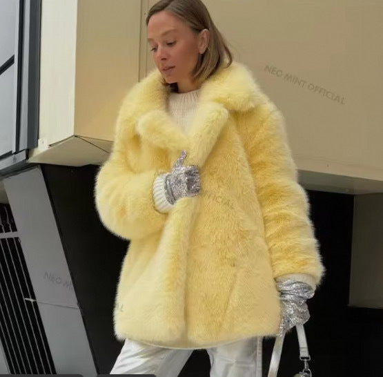 Fashion Solid Color High-grade Environmental Protection Imitation Fur Winter Coats