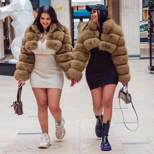 Women's Fur Versatile Stand Collar Zipper Long Coats