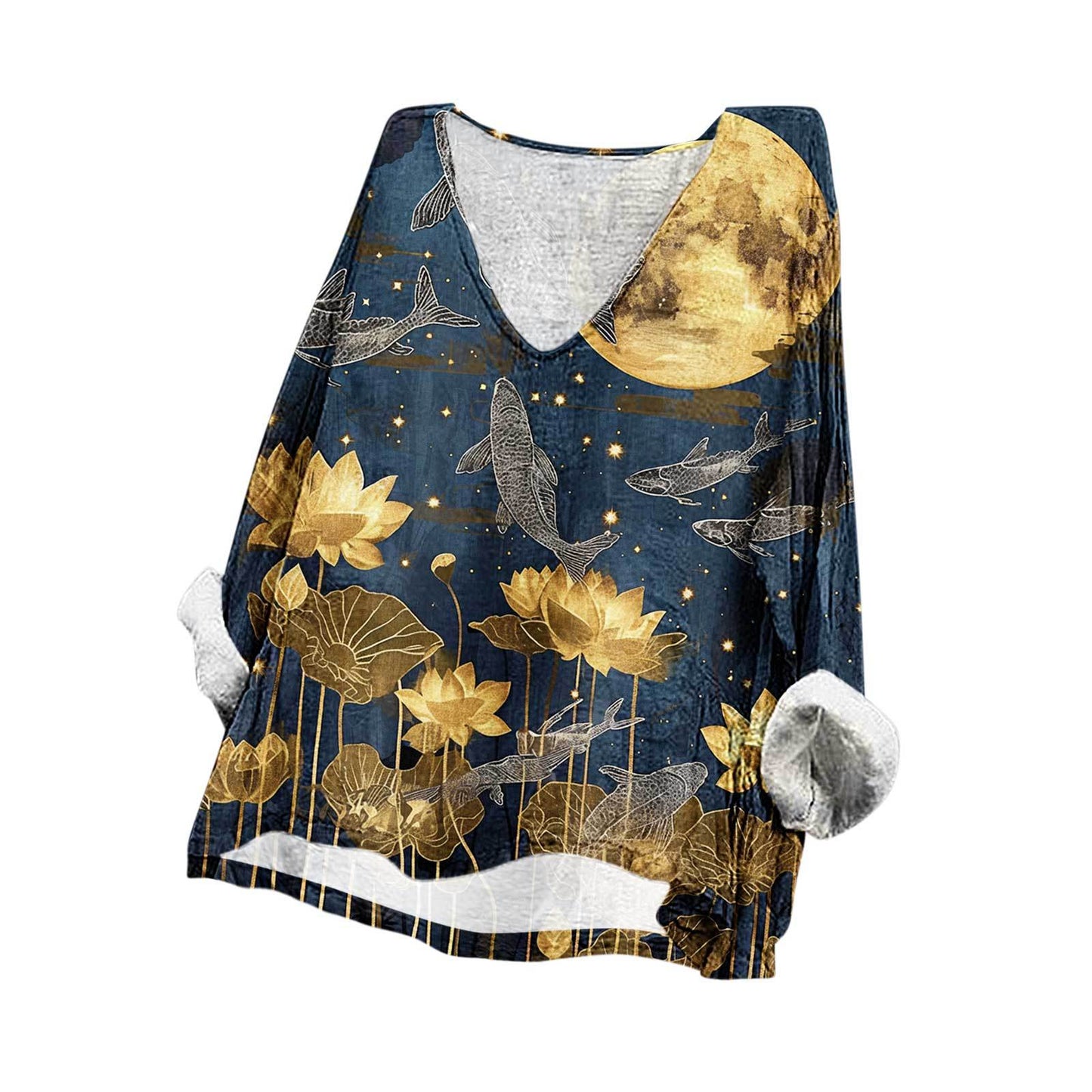Fashion Loose Digital Printing Long Sleeve Blouses
