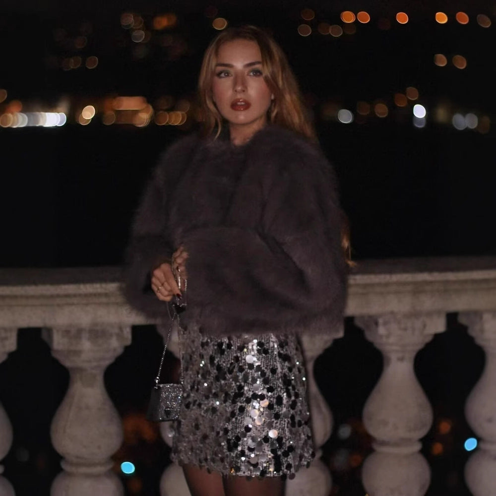 Women's Artificial Leather Fur Effect Style Jackets