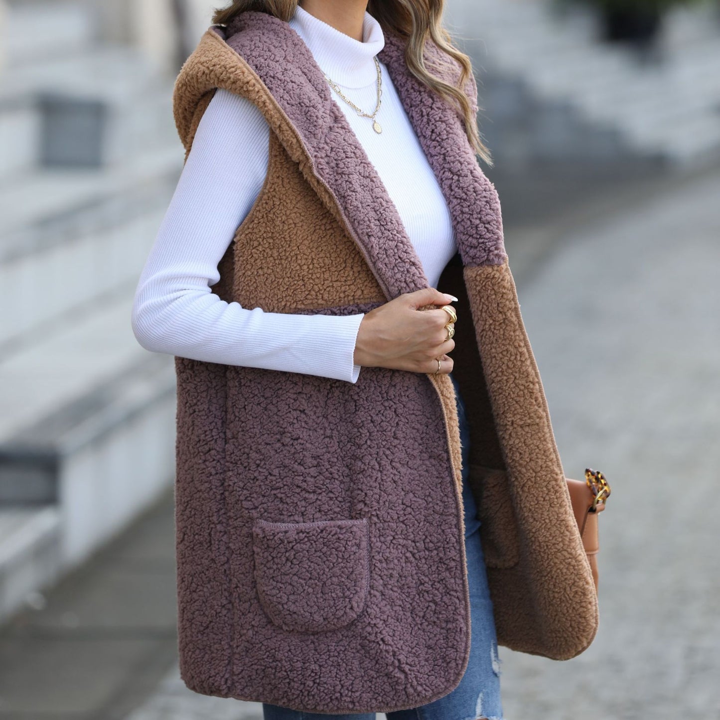 Women's Flash Autumn Veet Hooded Sleeveless Color Coats