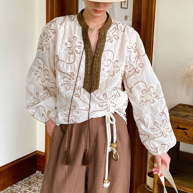 Women's Autumn Shirt Long Sleeve French Embroidery Blouses
