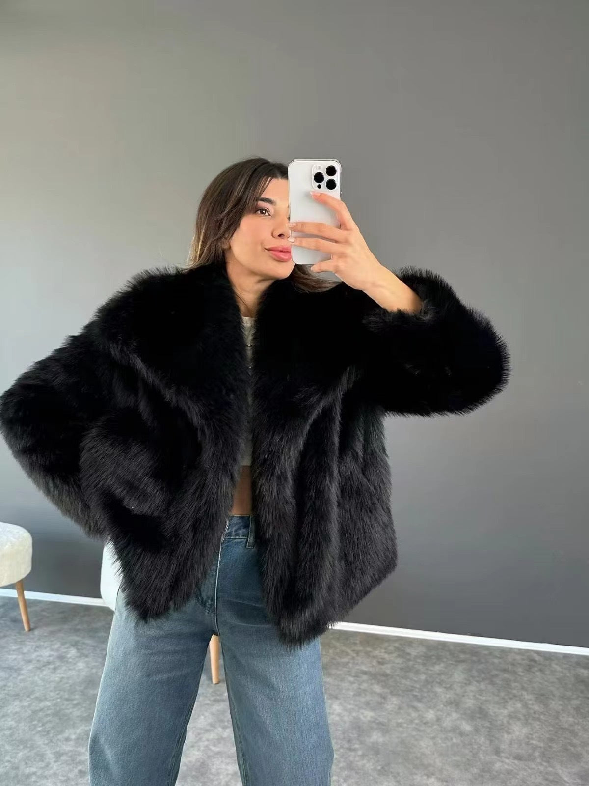 Women's Trendy Fur Faux Large Lapel Fox Coats