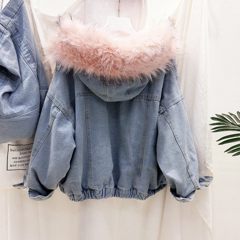Women's Denim For Winter Hooded Thickened Fleece Coats