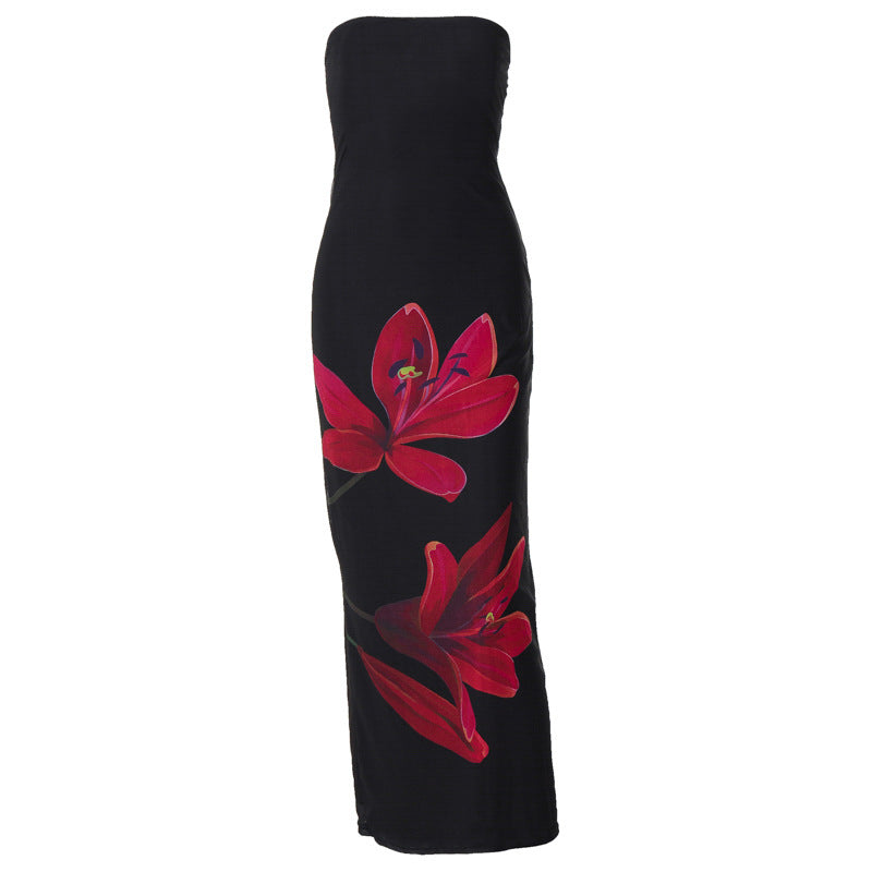 Women's Summer Personalized Printed Tube Backless Tied Dresses