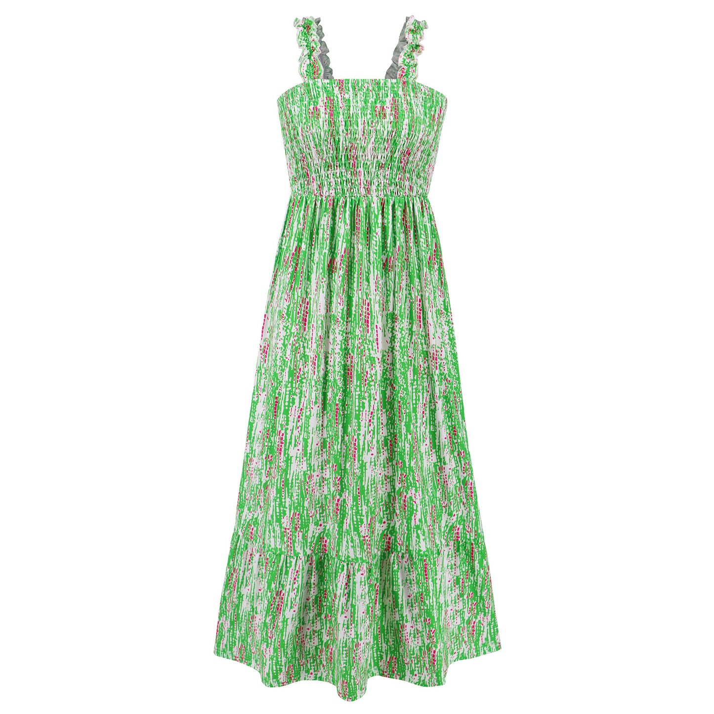 Women's Elegant Printed Elastic Suspender Vacation Style Dresses