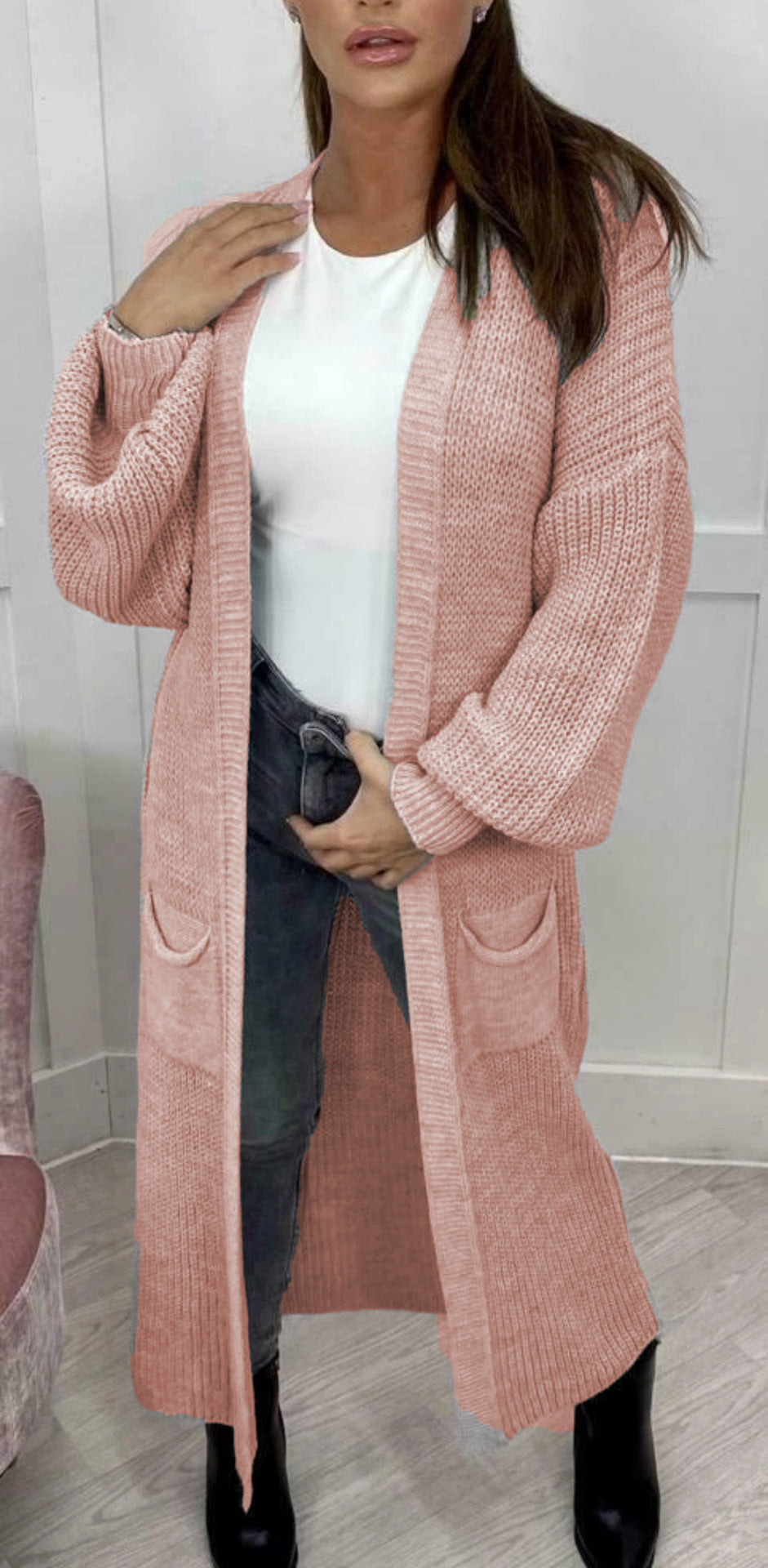 Women's Popular Long Pocket Solid Color Knitwear