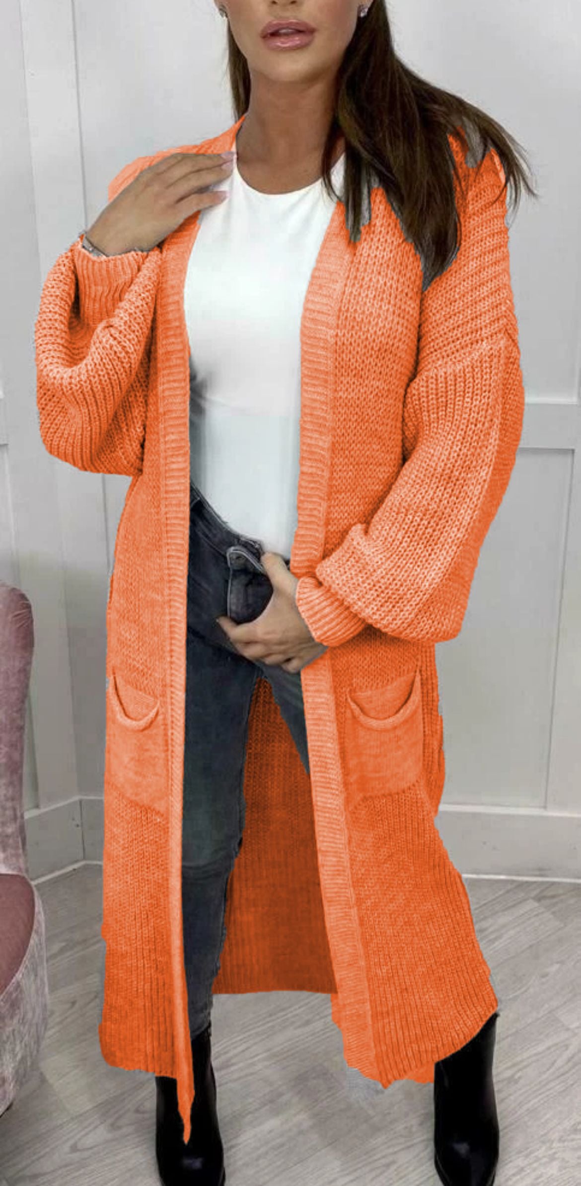 Women's Popular Long Pocket Solid Color Knitwear