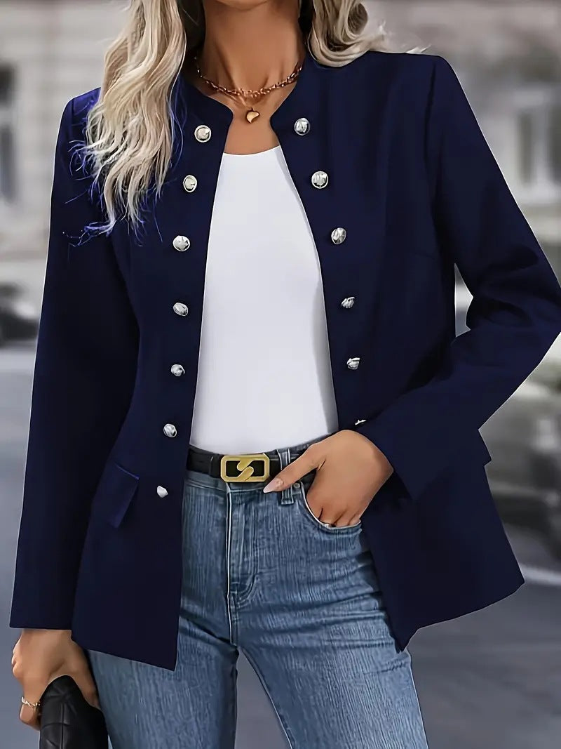 Women's Winter Fashion Solid Color Stand Collar Blazers