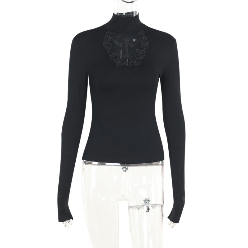 Autumn Dark Elegant Sexy Hollow Cross Blouses