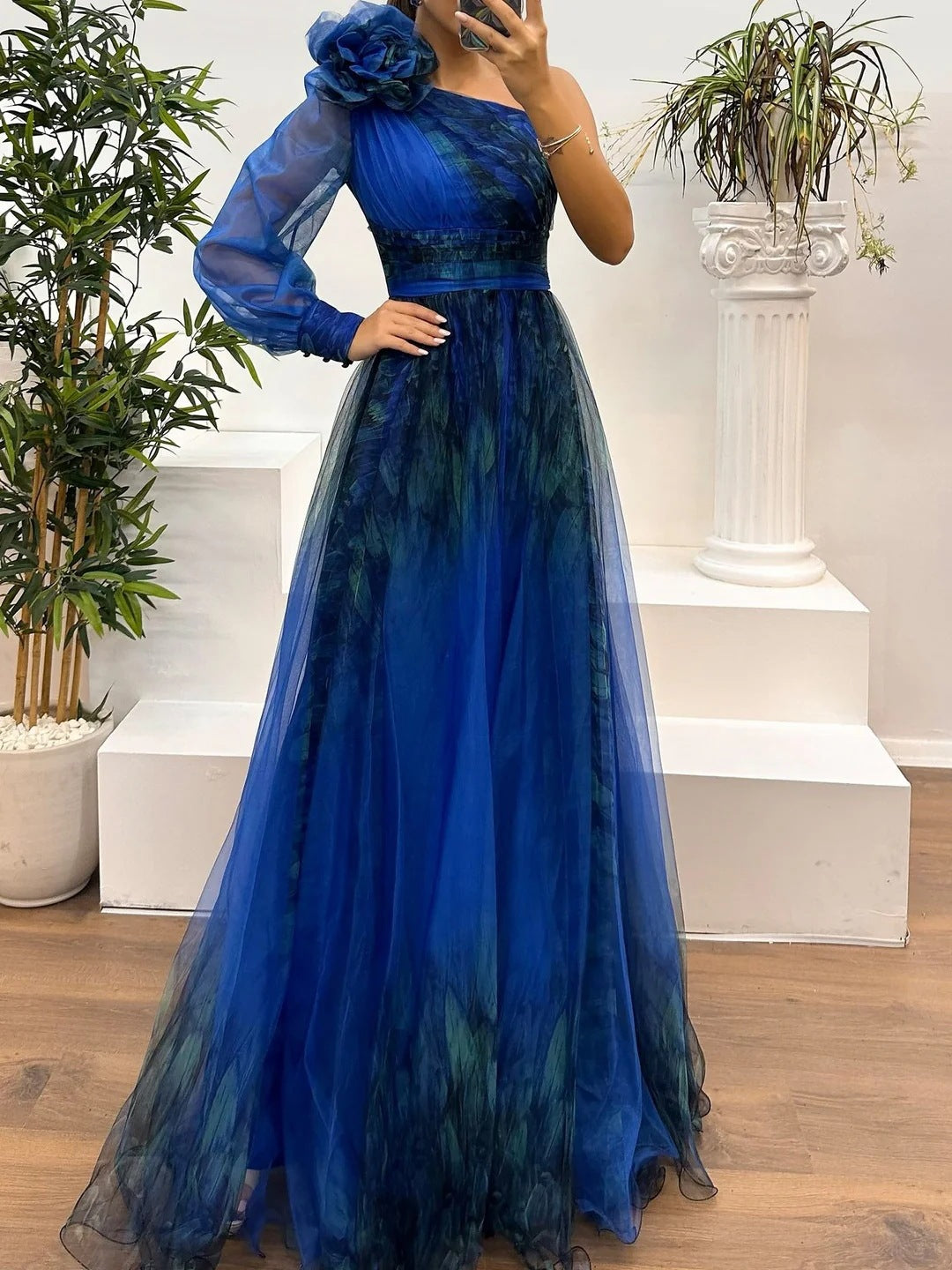 Oblique Shoulder Mesh Casual Loose Party Dresses