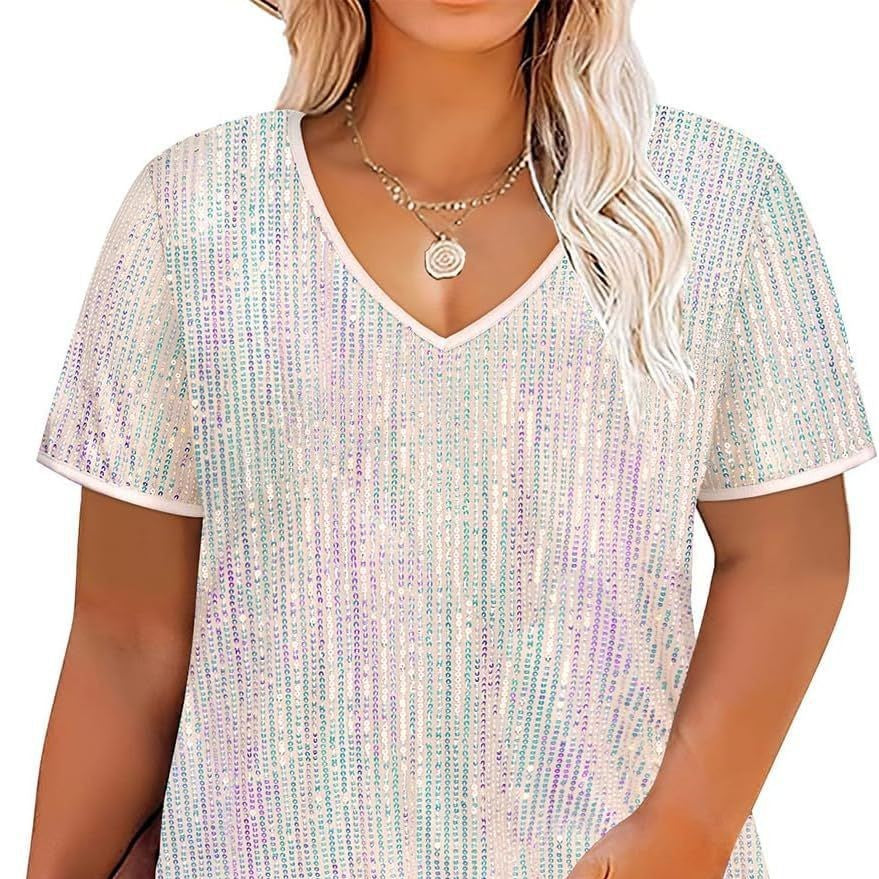 Women's Cross Summer Sexy Sequined Sleeve Loose-fitting Blouses