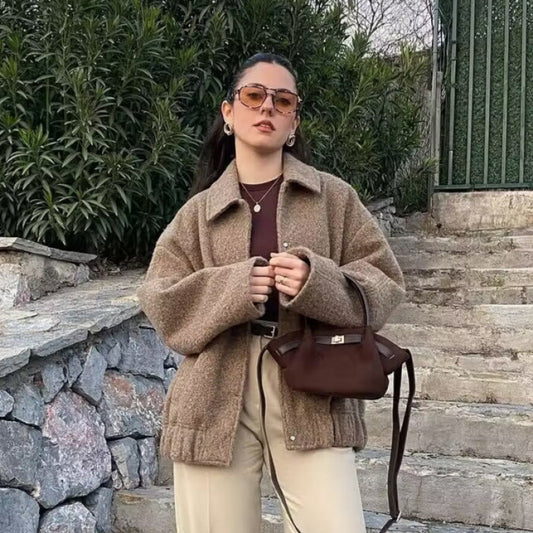 Women's Charming Fashion Beaded Leather Woolen Jackets