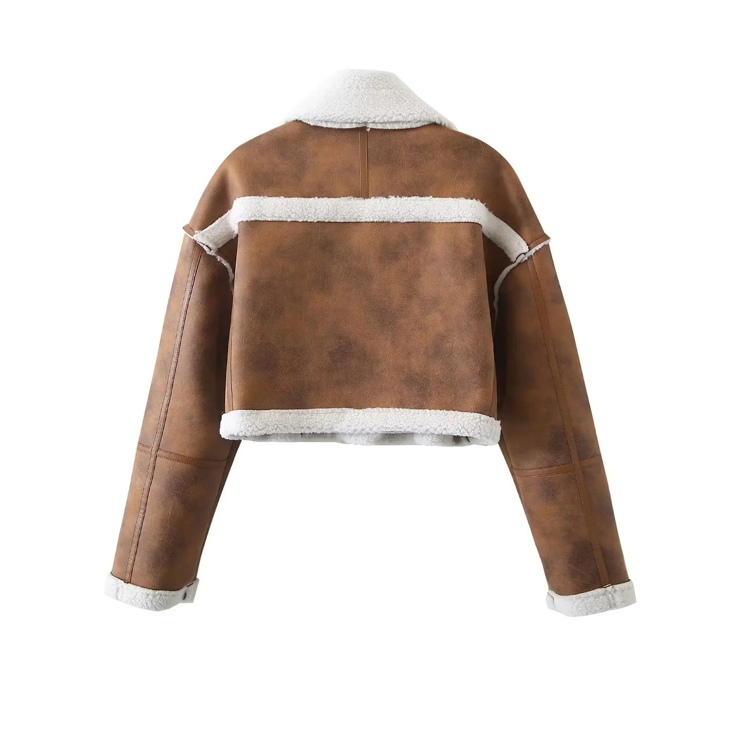 Women's Lapel Loose Suede Fabric Contrast Color Coats