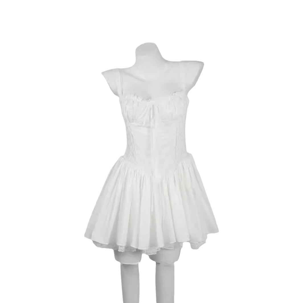 Aurore Fishbone Cinched Waist Suspender Pure Dresses