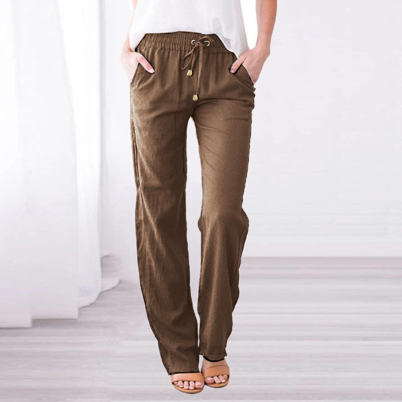 Women's Solid Color Cotton Linen Drawstring Loose Pants