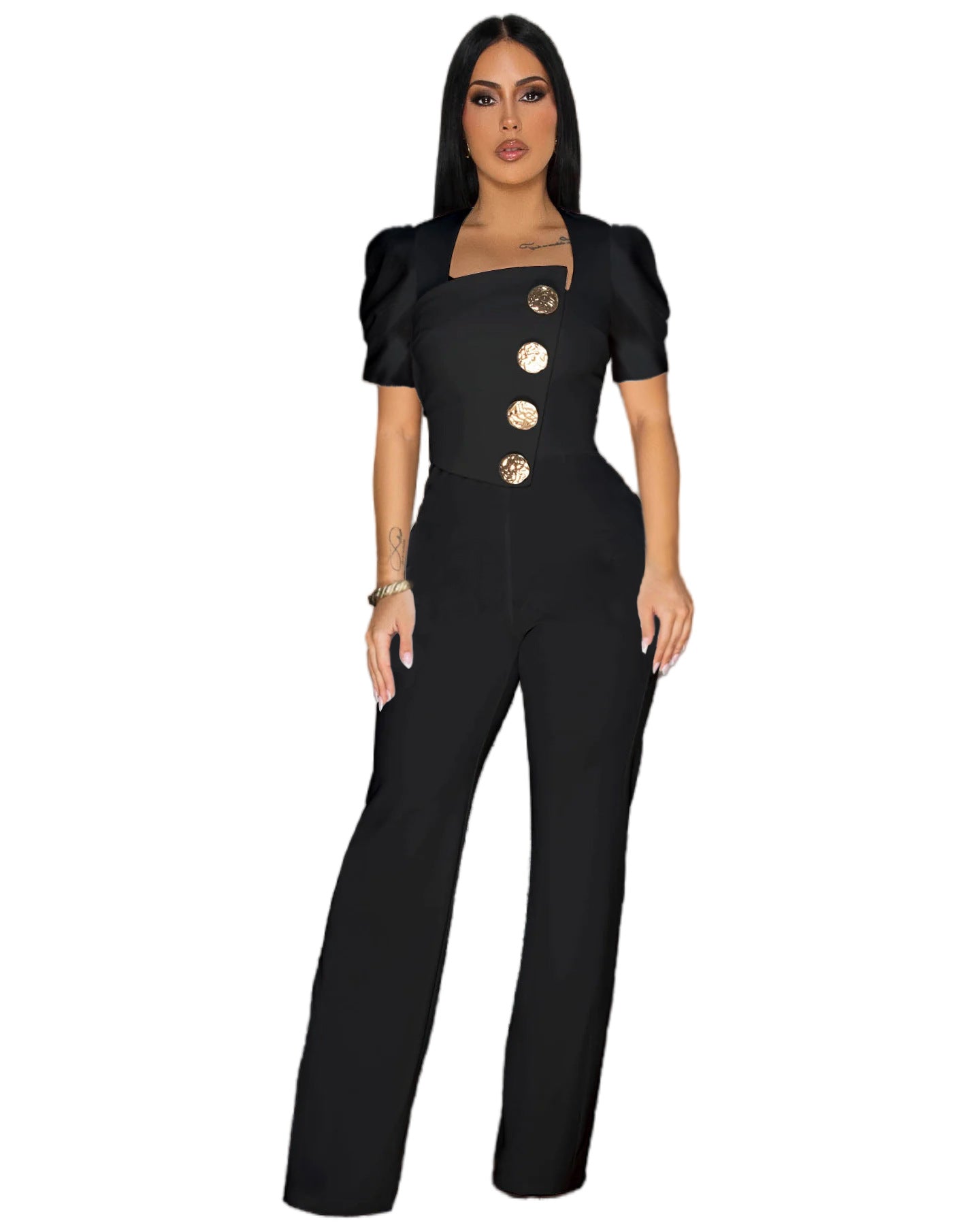 Women's Line Stitching Large Buttons Short-sleeved Sports Pants