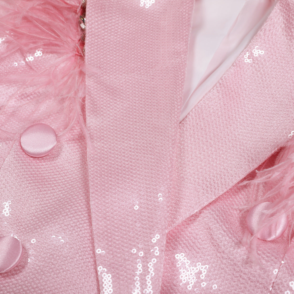 Women's Quality Stage Pink Sequin Feather Small Blazers