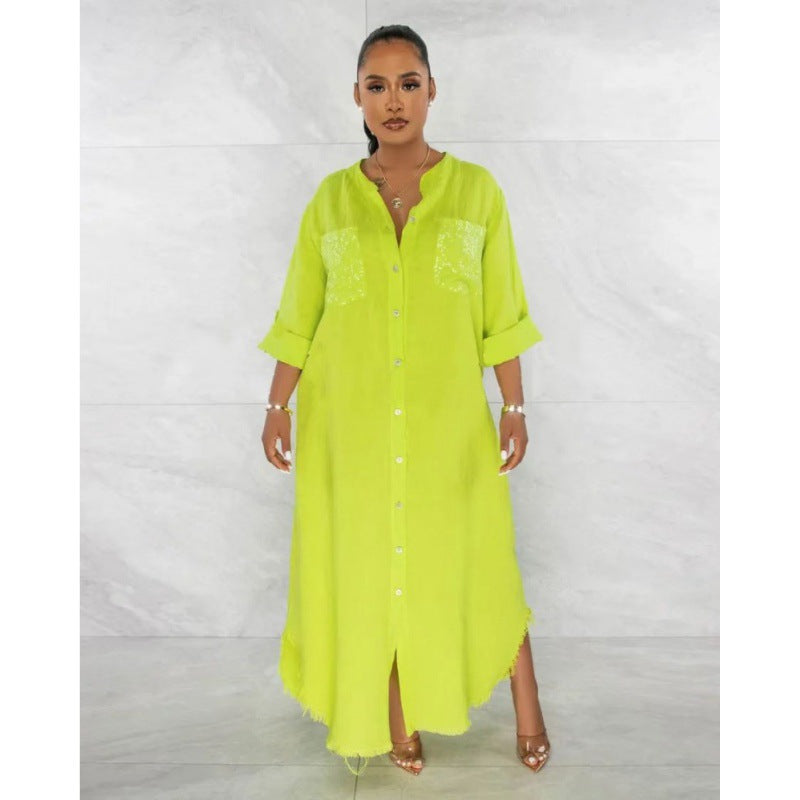 Solid Color Long Sleeves Single-breasted Half-open Blouses