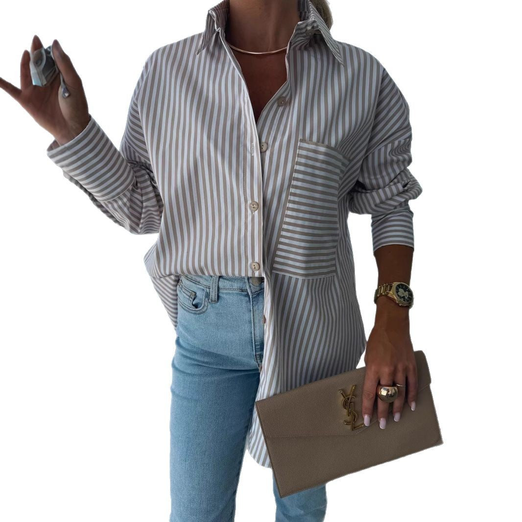 Women's Summer Loose Casual Shirt Striped Long Blouses