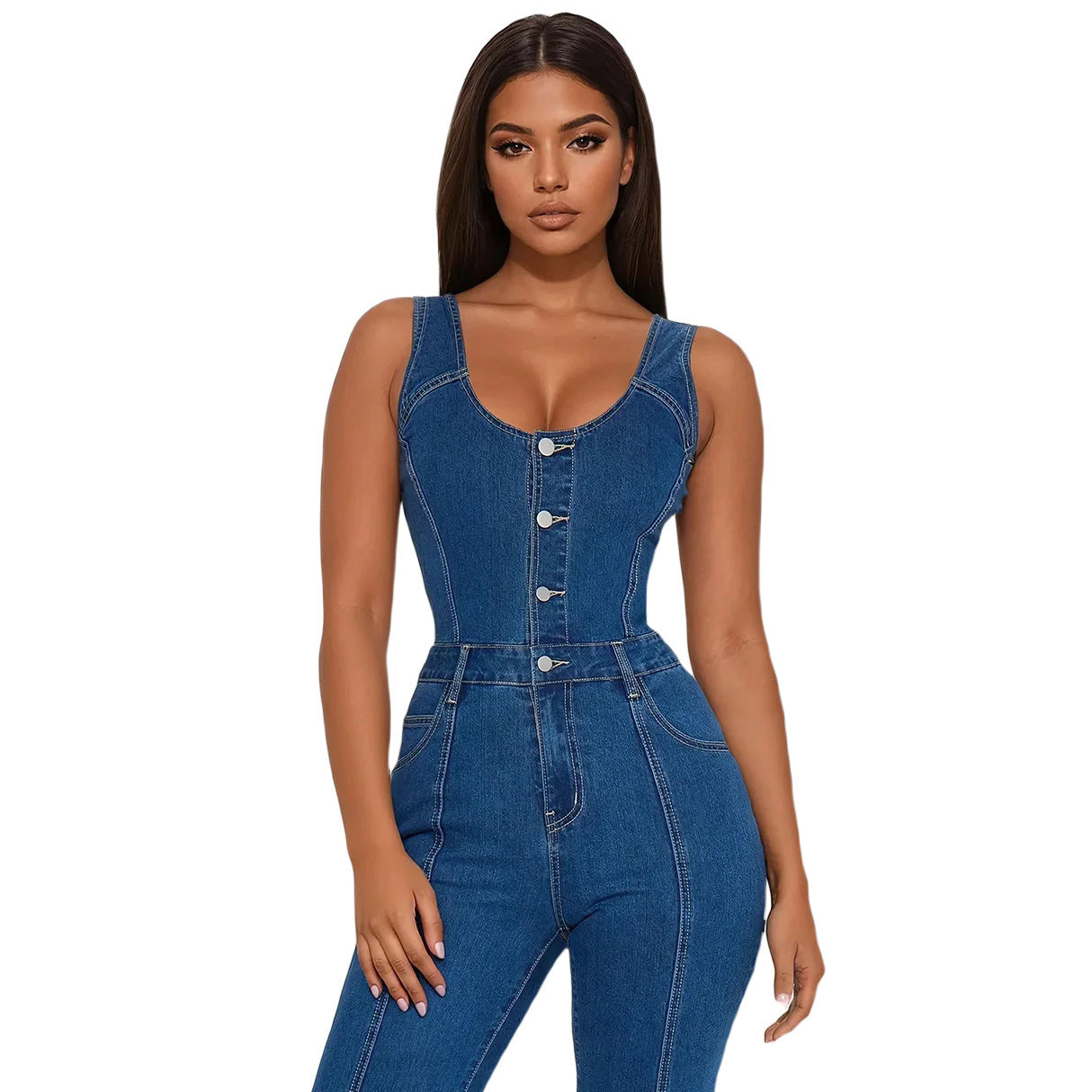 Women's Fashion Casual Sexy Strap Denim Bell-bottom Suits