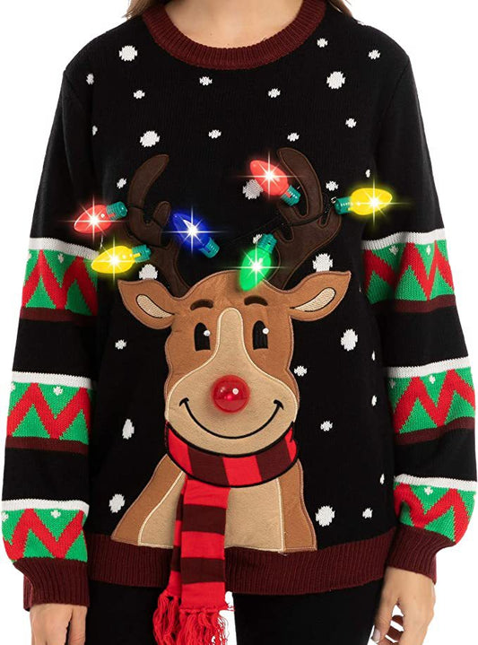 Christmas Elk Novel Atmosphere With Lights Knitwear
