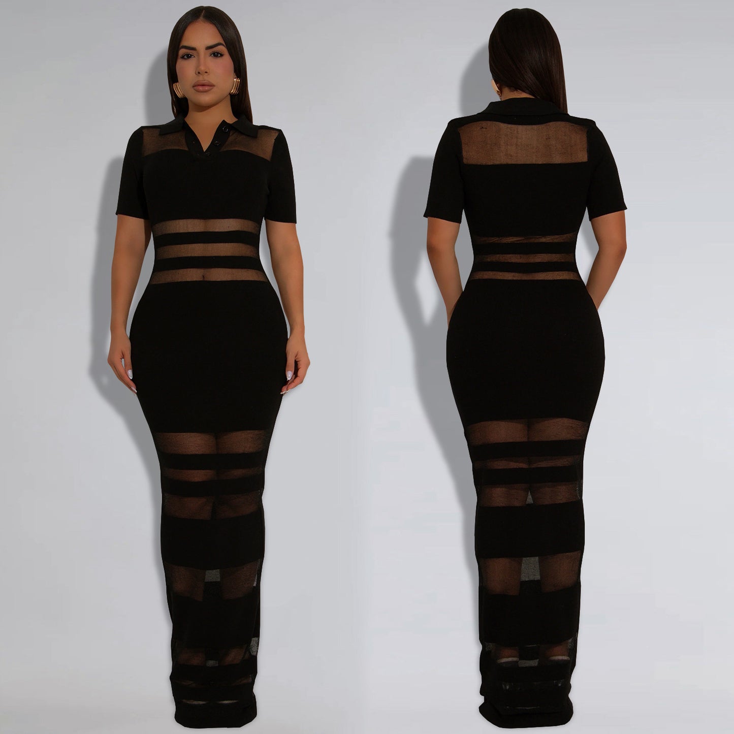 Women's Wear Sexy Mesh Splicing Package Arm Dresses