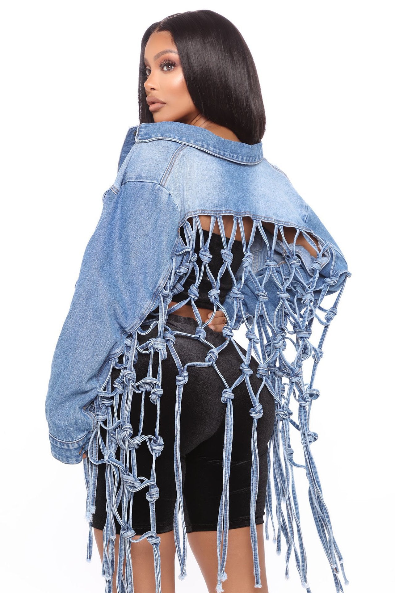 Classy Back Mesh Tassel Denim Female Jackets