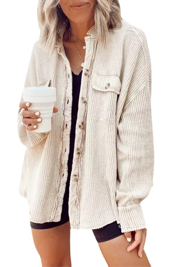 Women's Casual Polo Collar Pocket Stitching Irregular Jackets